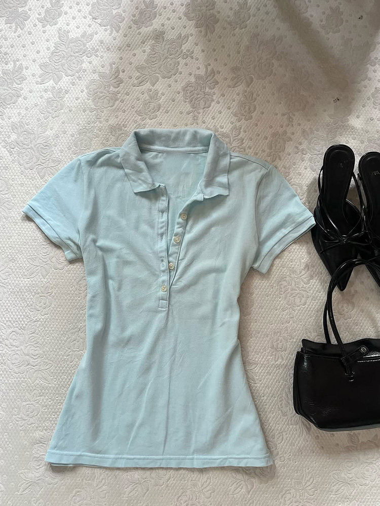 retro baby blue polo shirt - Image 2