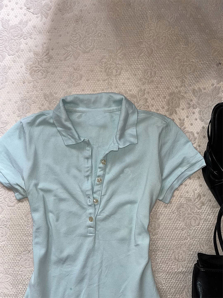 retro baby blue polo shirt - Image 3
