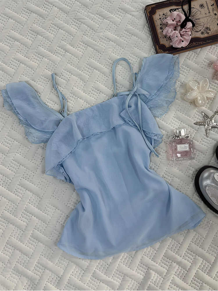 Retro Baby Blue Short-sleeved Shirt - Image 2