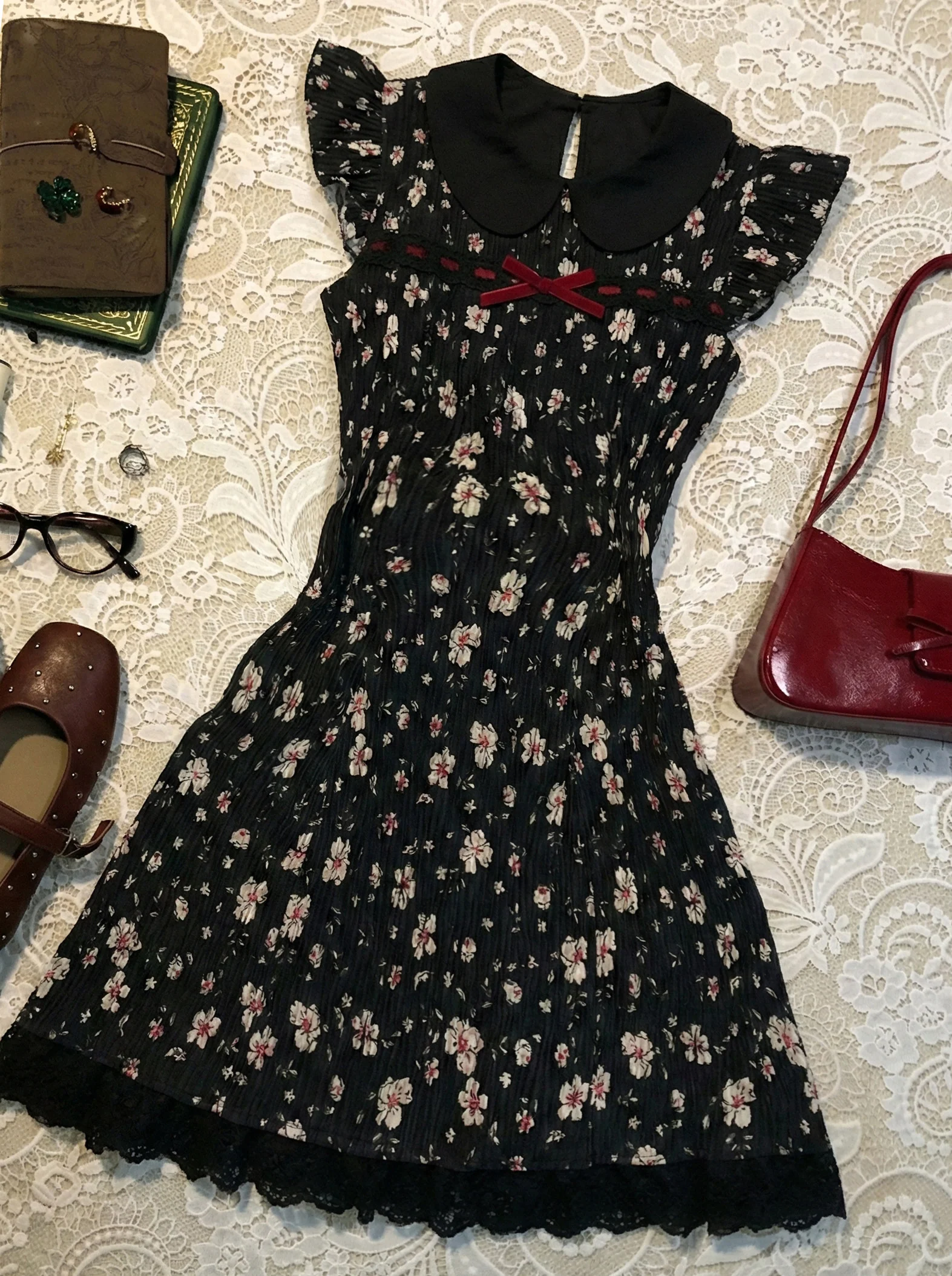 retro black floral dress - Image 2