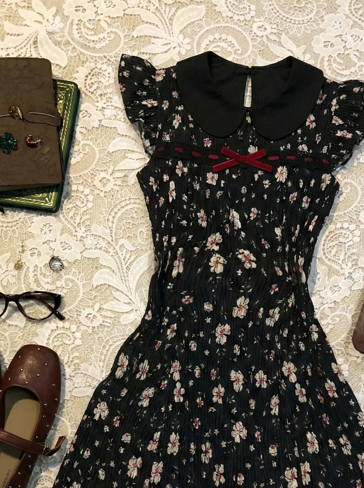 retro black floral dress - Image 3