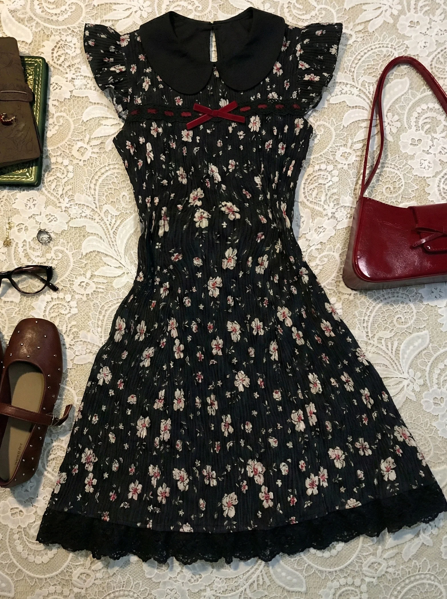 retro black floral dress - Image 5