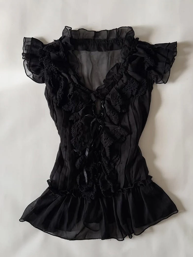 retro black lace shirt - Image 2
