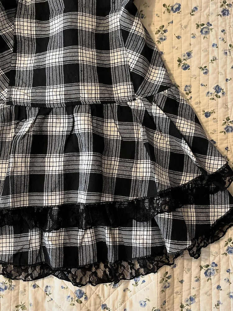 Retro Black Plaid Dress - Image 4