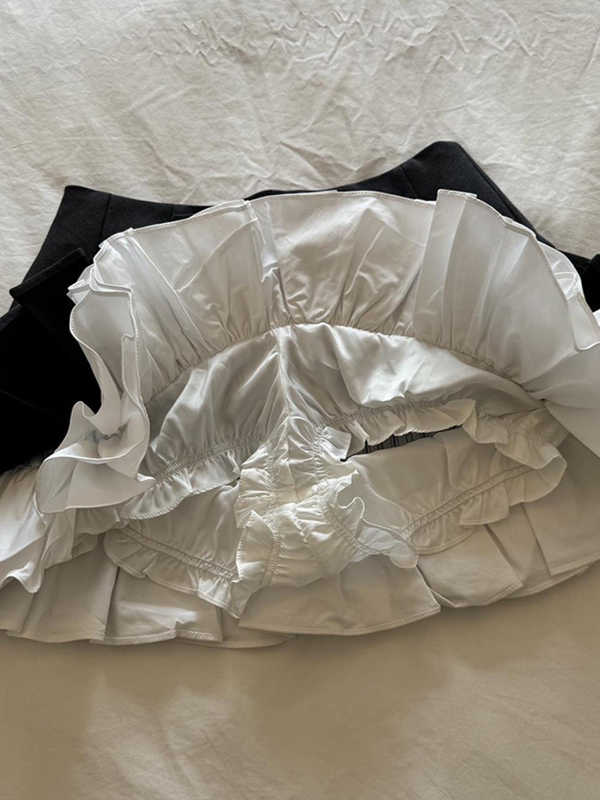 Retro Black Splicing Pleated Skirt - Image 5
