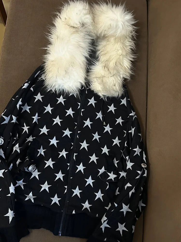 Retro Black Star Hooded Jacket - Image 5