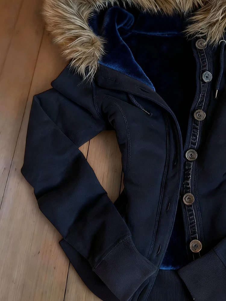 Retro blue fur hooded jacket - Image 4