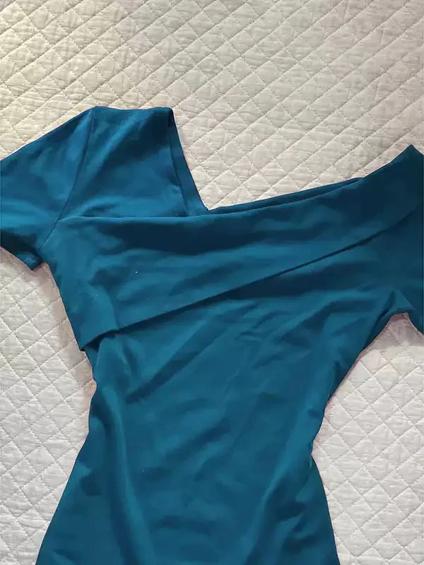 Retro blue irregular v-neck T-shirt - Image 3