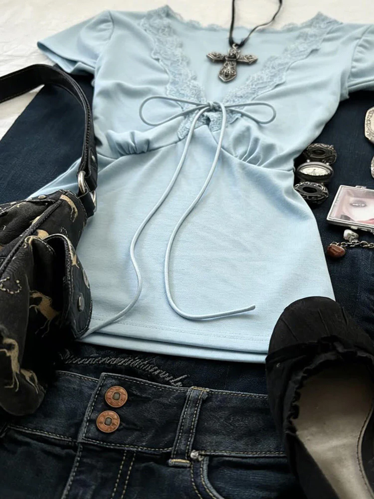 retro blue lace trim shirt - Image 2