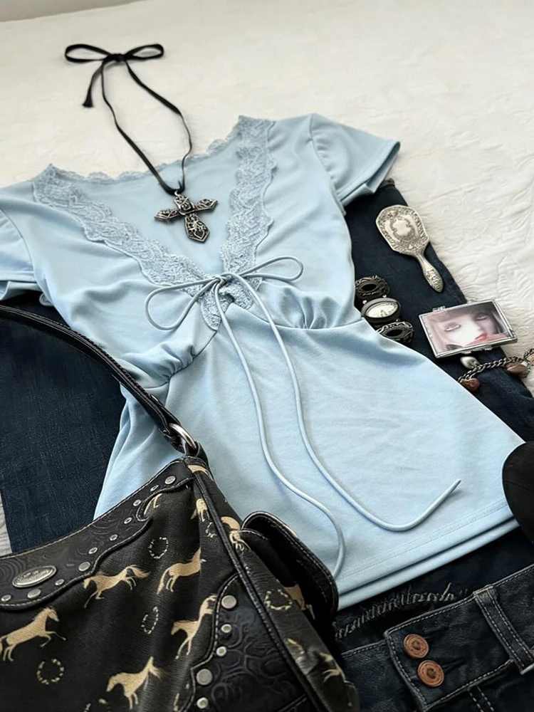 retro blue lace trim shirt - Image 5