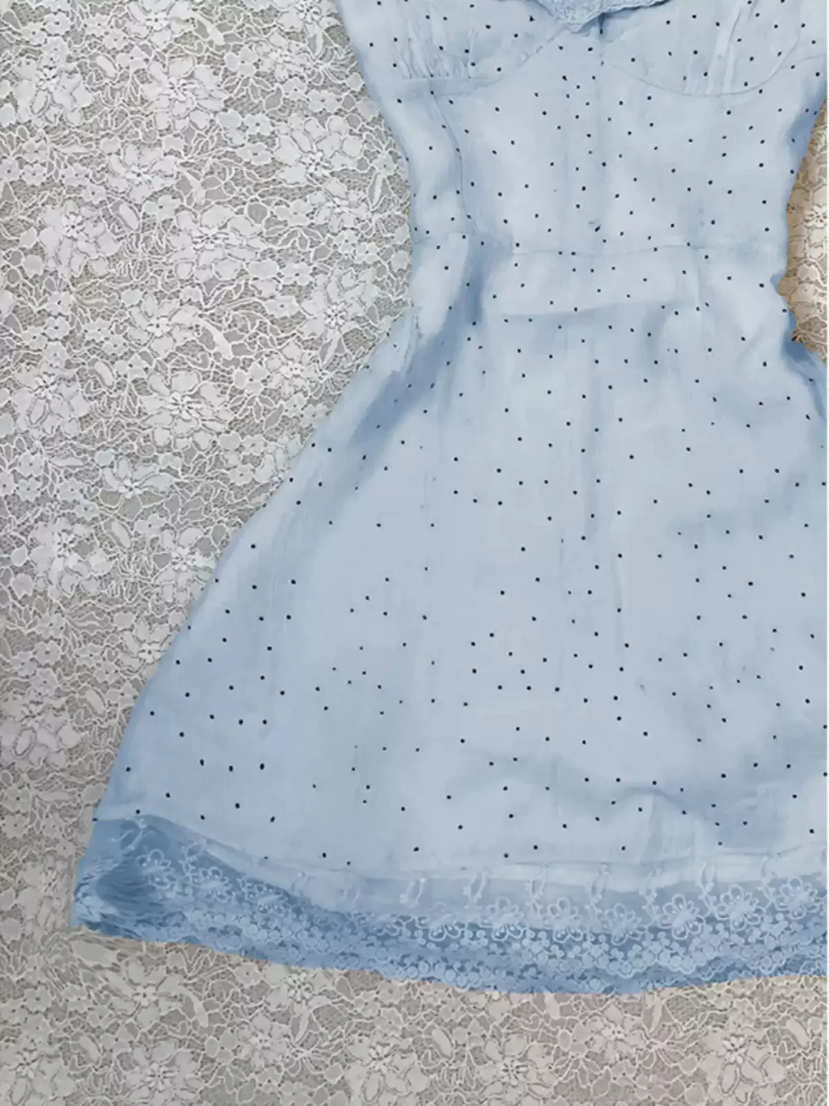 Retro Blue Polka Dot Suspender Dress - Image 2