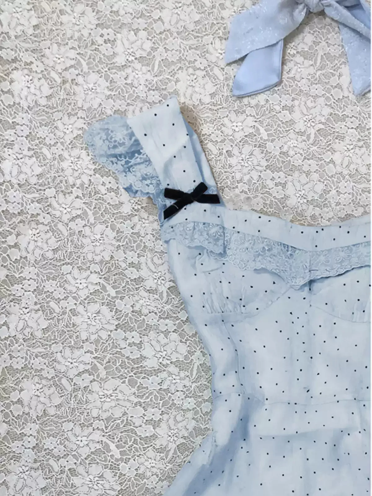 Retro Blue Polka Dot Suspender Dress - Image 3