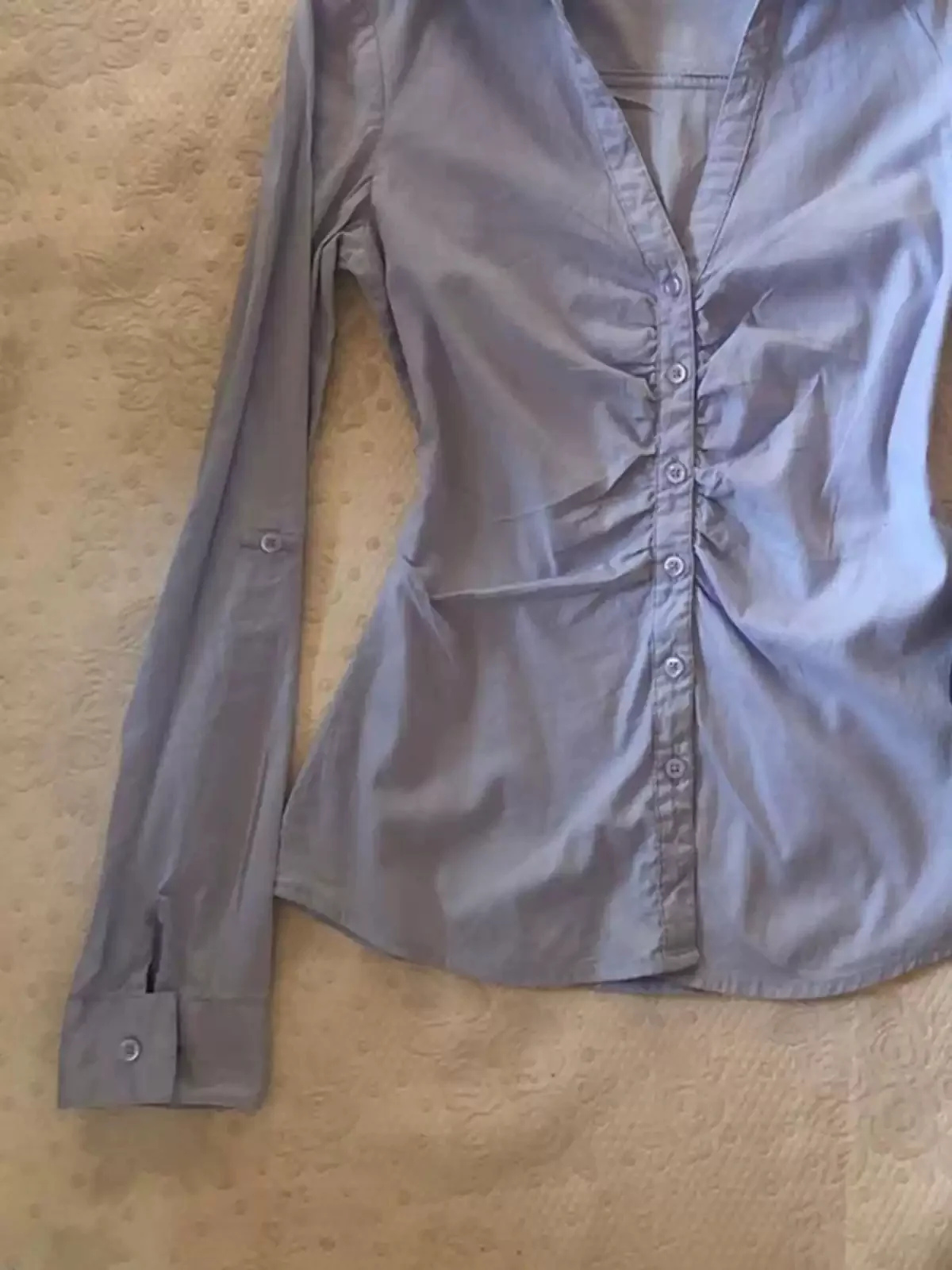 retro blue V-neck long-sleeved shirt - Image 2