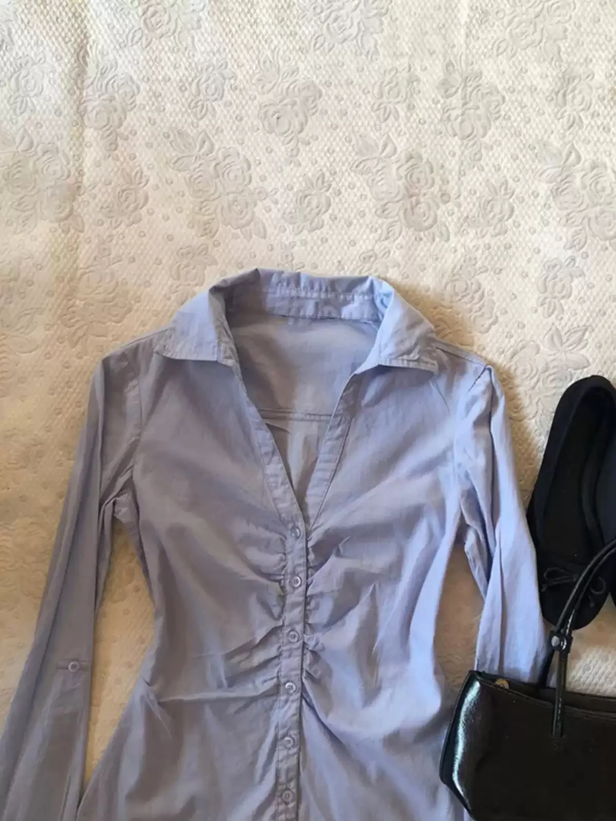 retro blue V-neck long-sleeved shirt - Image 4