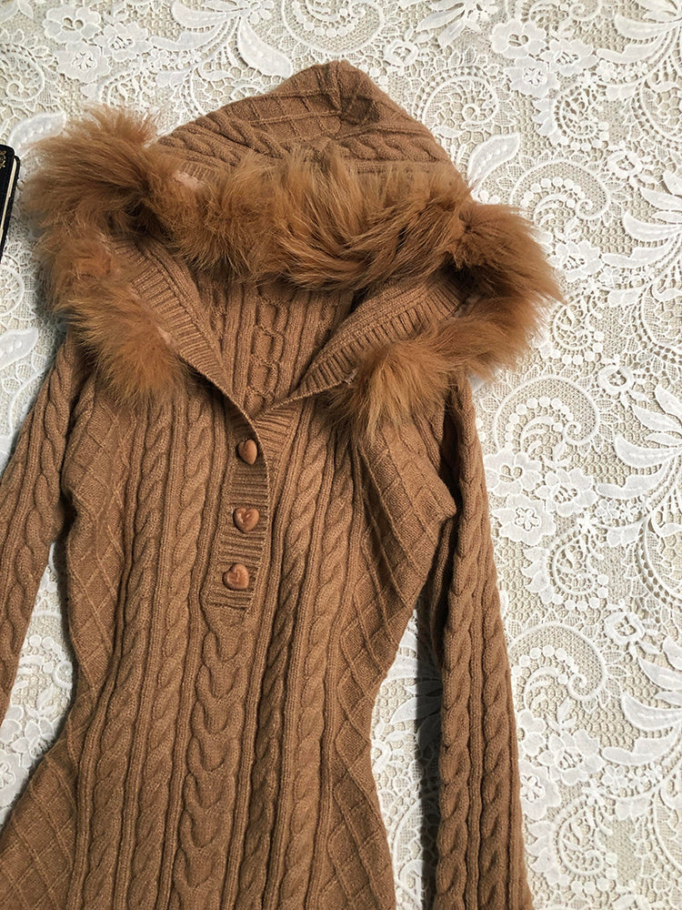 retro brown knitted dress - Image 2