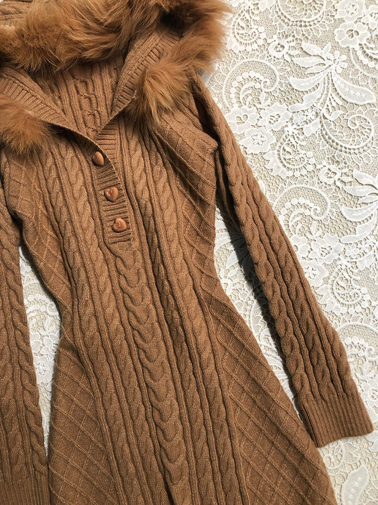 retro brown knitted dress - Image 3