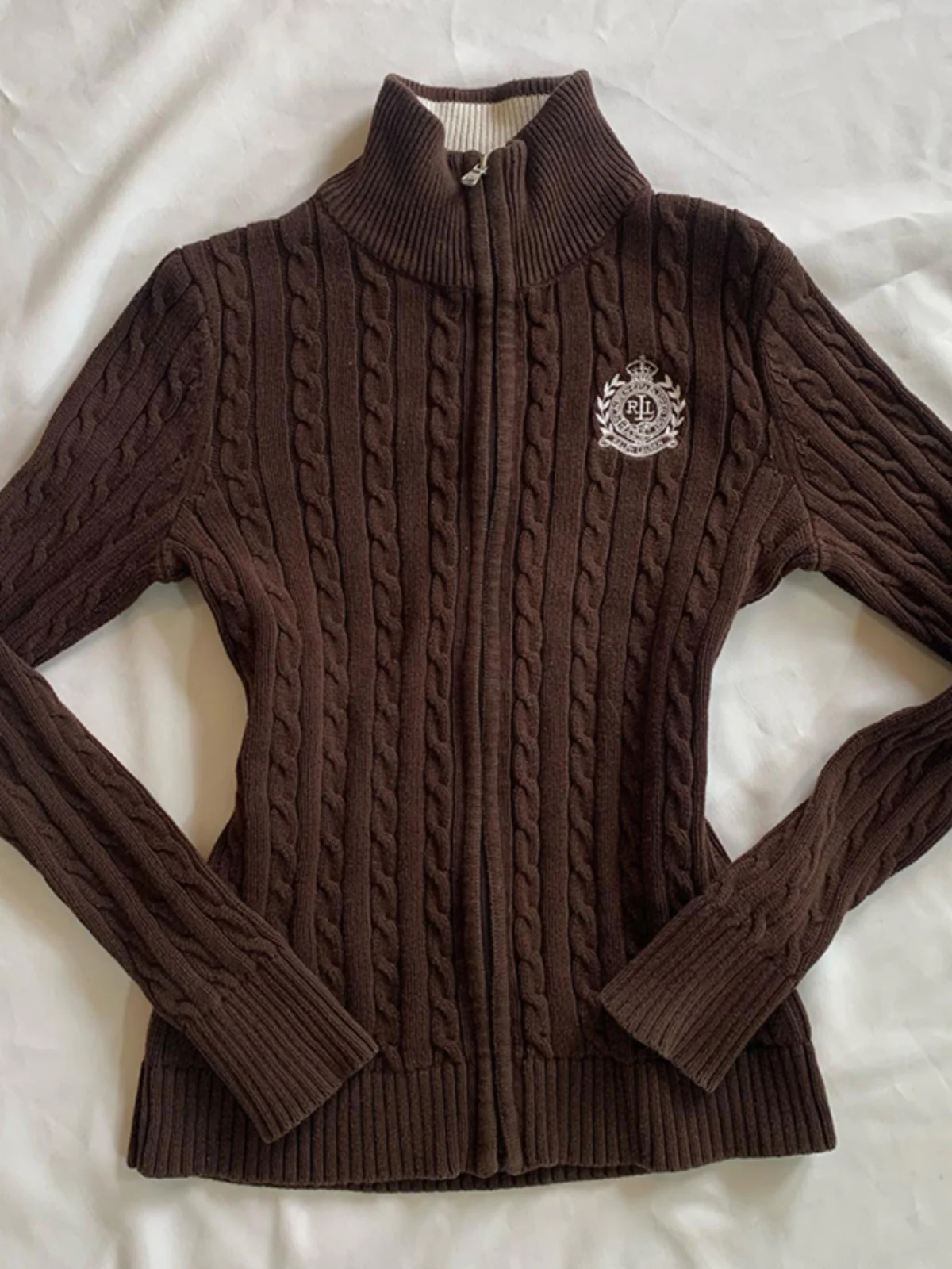 retro Brown Stand Collar Twist Sweater Jacket