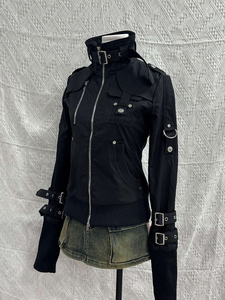 retro buckles black jacket - Image 3