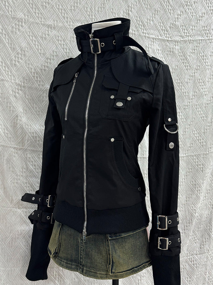 retro buckles black jacket - Image 4