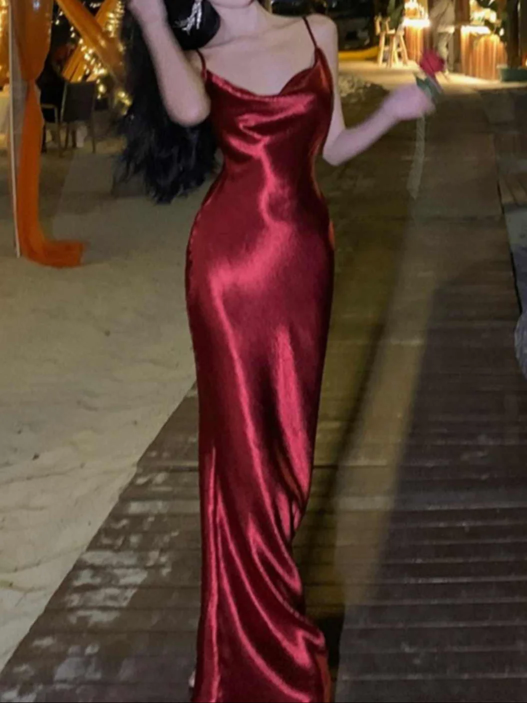 Retro Burgundy Prom Dress - Image 6