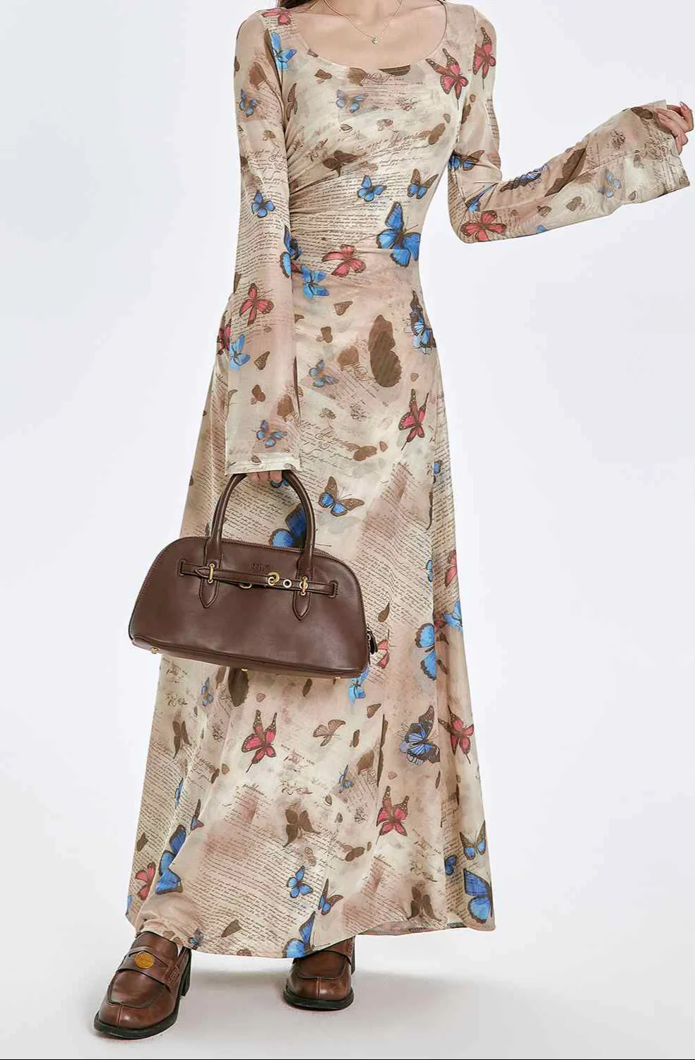 Retro Butterfly Long-sleeved Dress - Image 3