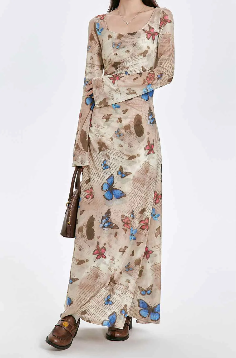 Retro Butterfly Long-sleeved Dress - Image 6