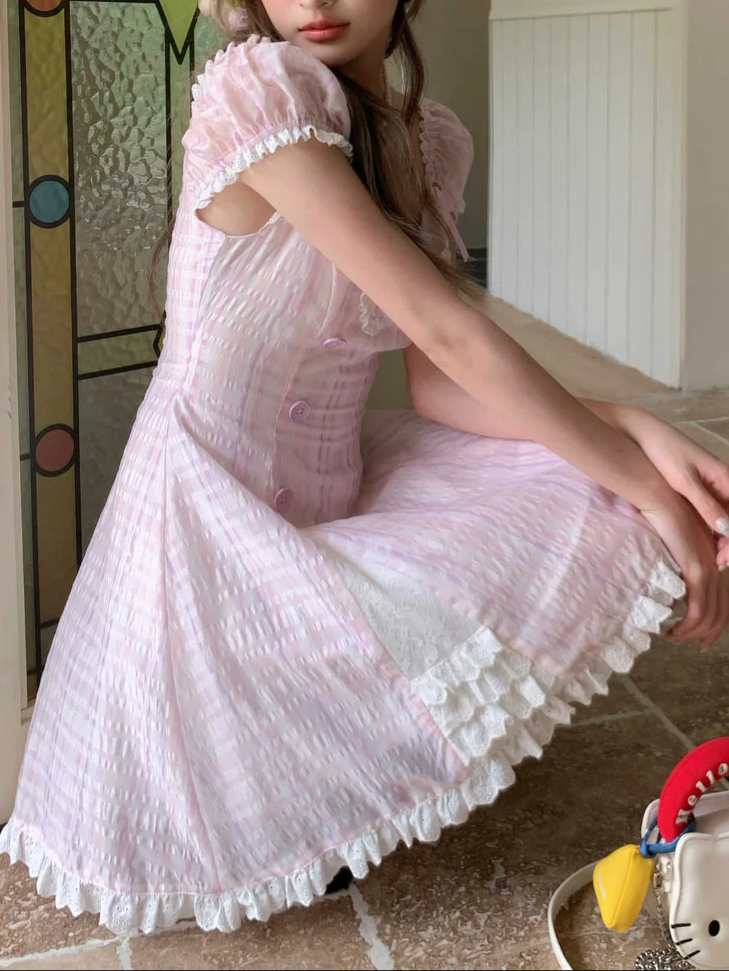 Retro Collar Plaid Dress - Image 2