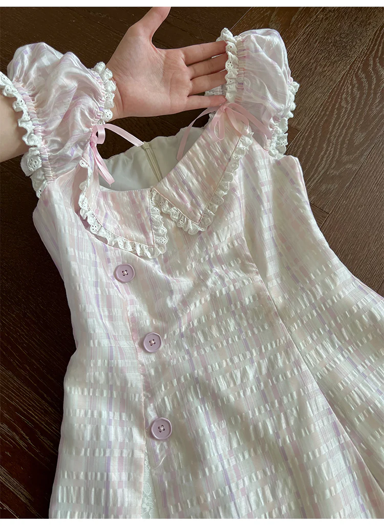 Retro Collar Plaid Dress - Image 3