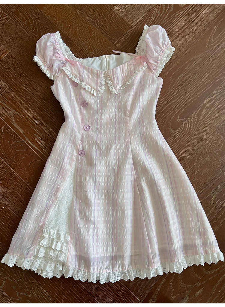 Retro Collar Plaid Dress - Image 5
