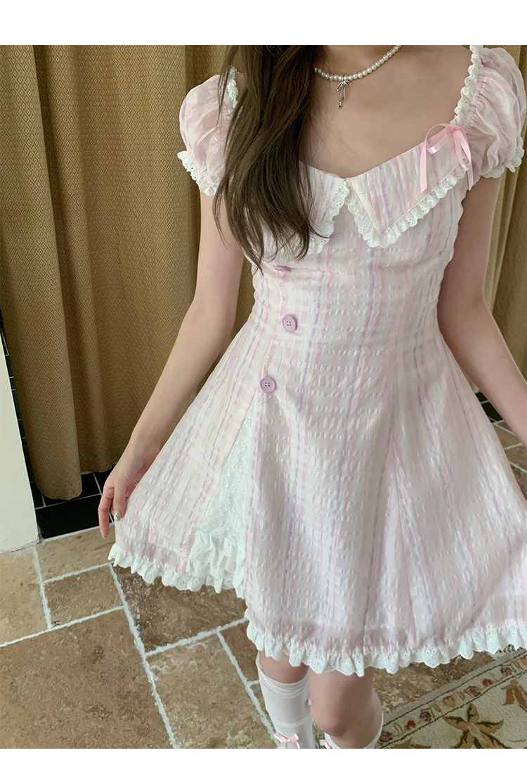 Retro Collar Plaid Dress - Image 6