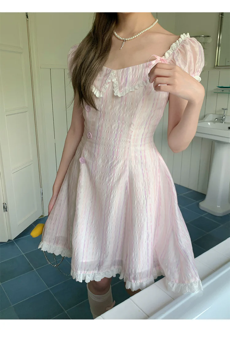 Retro Collar Plaid Dress - Image 7