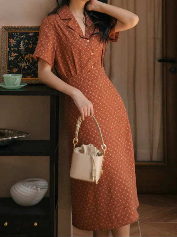 Retro Collar Short-sleeved Shirt + Skirt Suit - Image 5