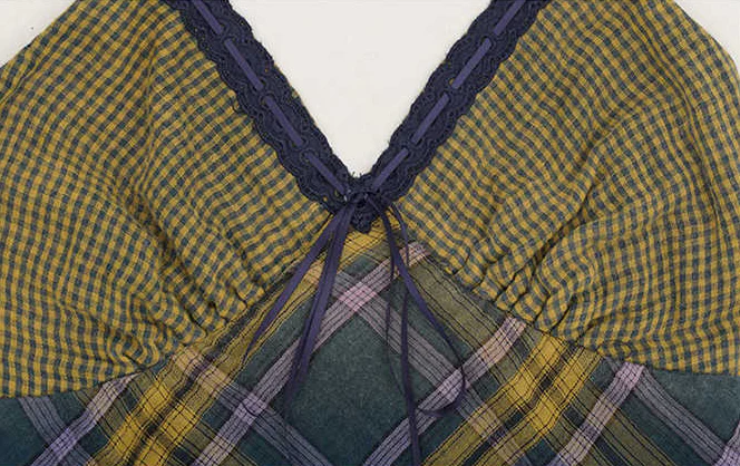 Retro Cotton Plaid Slanted Hem Suspender Dress - Image 2