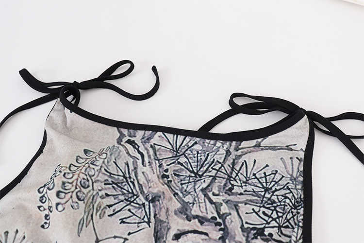 Retro Crane Print Spliced Fishtail Dress - Image 4