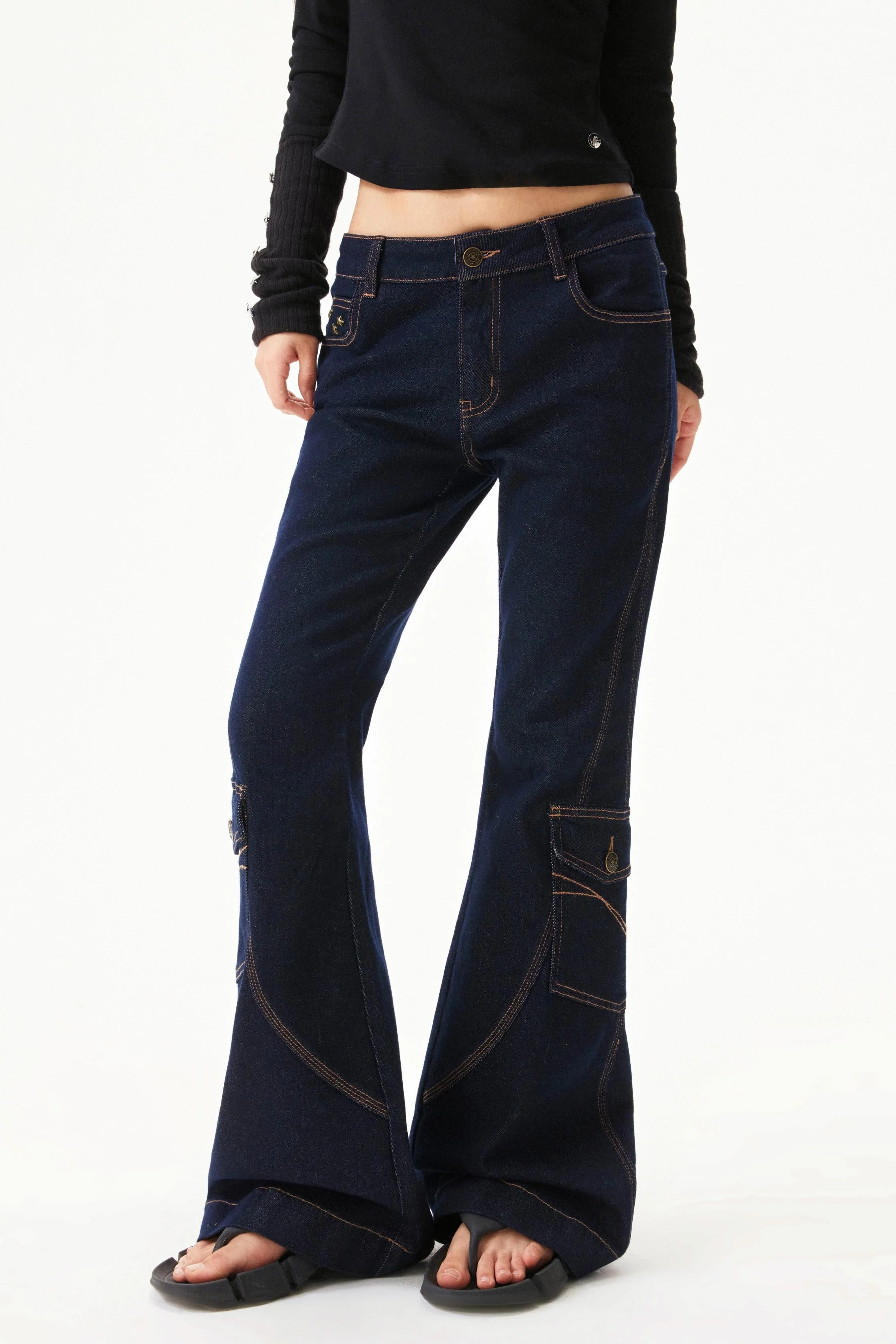 Retro Low Rise Denim Flare Pants - Image 19