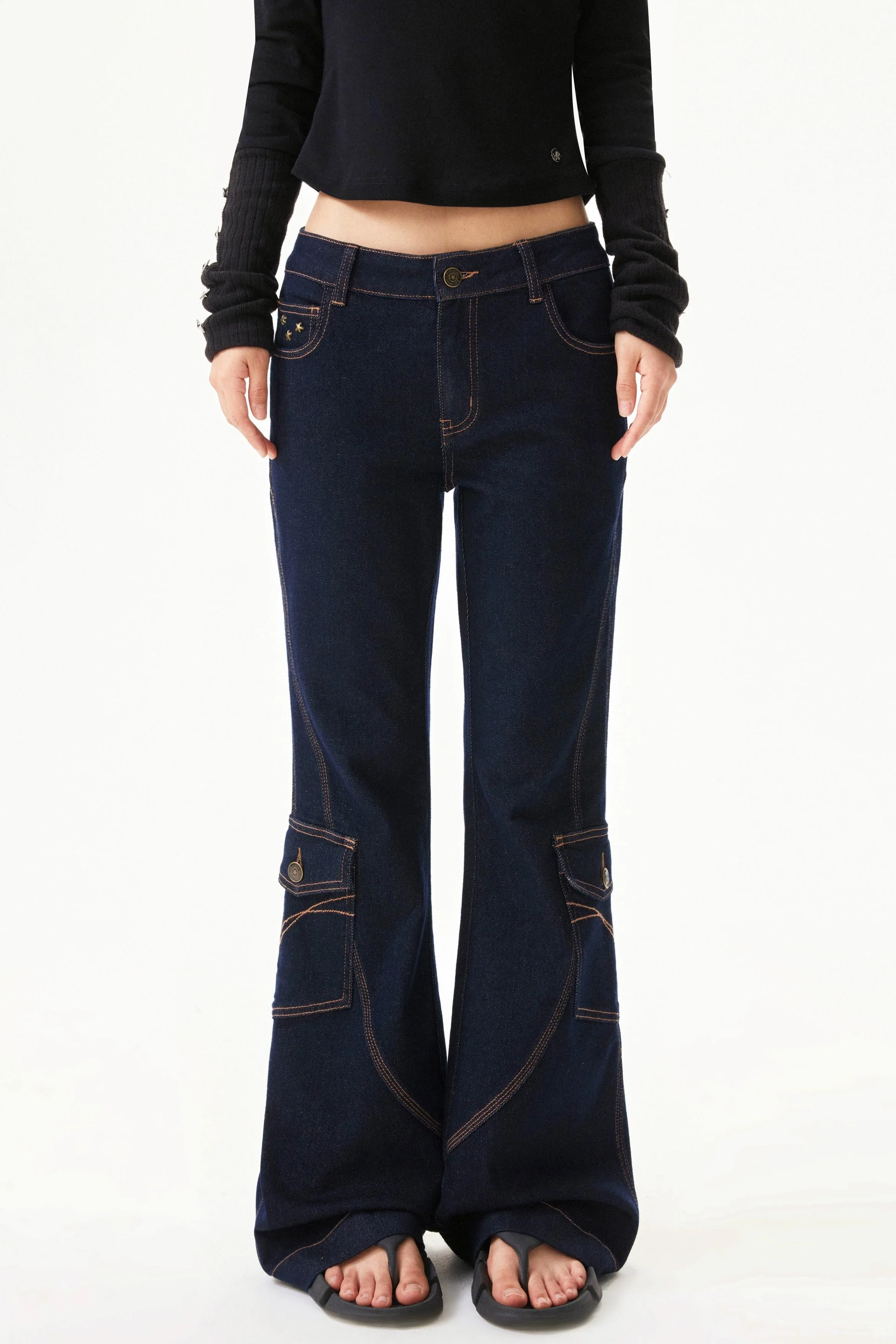 Retro Low Rise Denim Flare Pants - Image 3