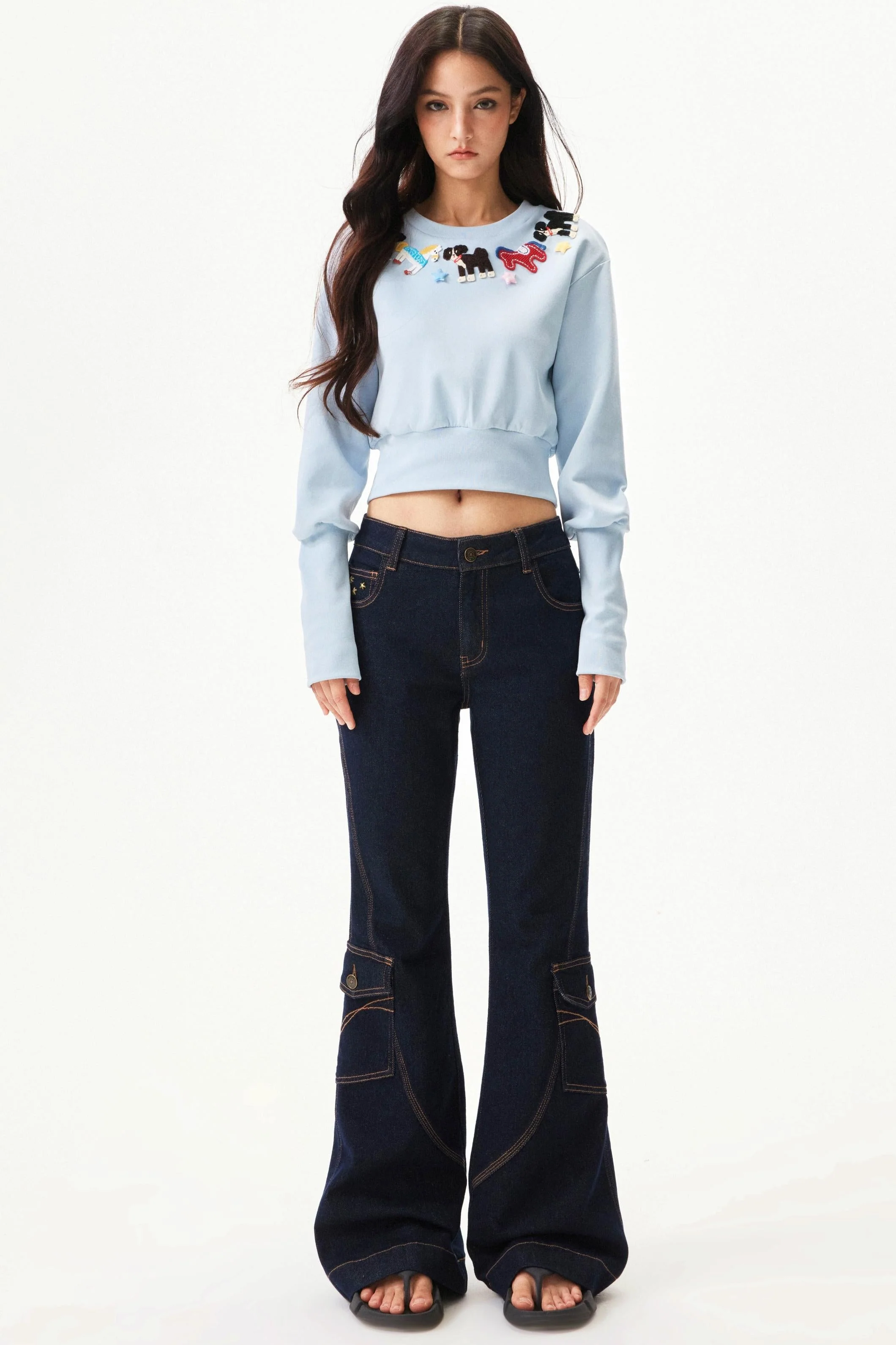 Retro Low Rise Denim Flare Pants - Image 13