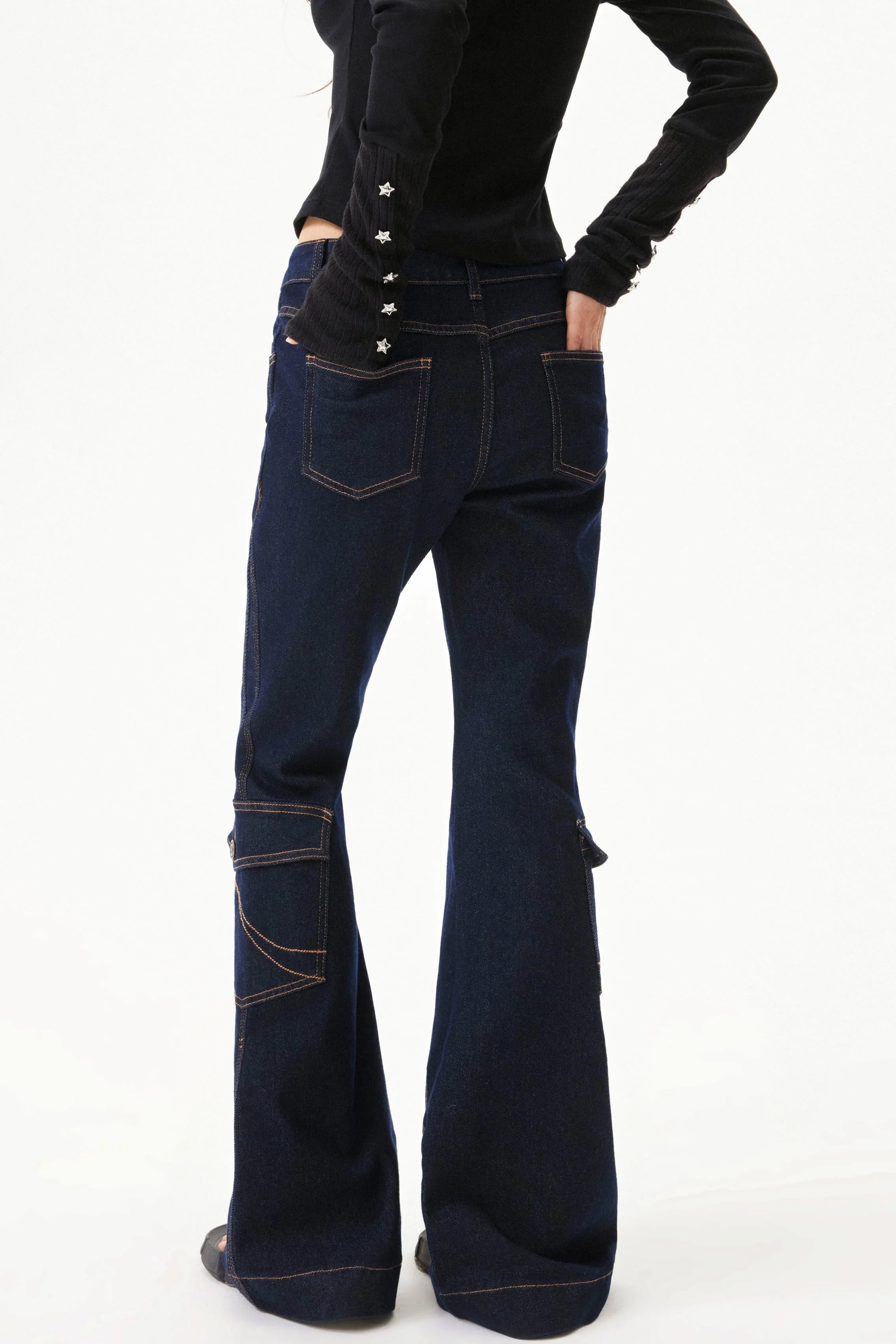 Retro Low Rise Denim Flare Pants - Image 5