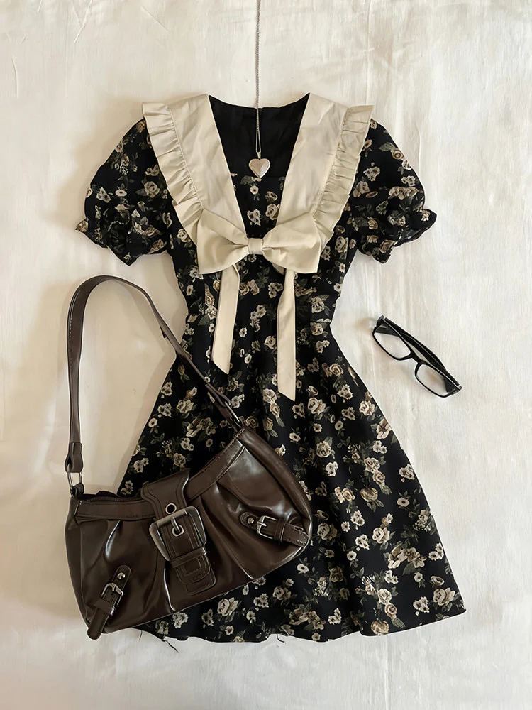 retro floral bow dress