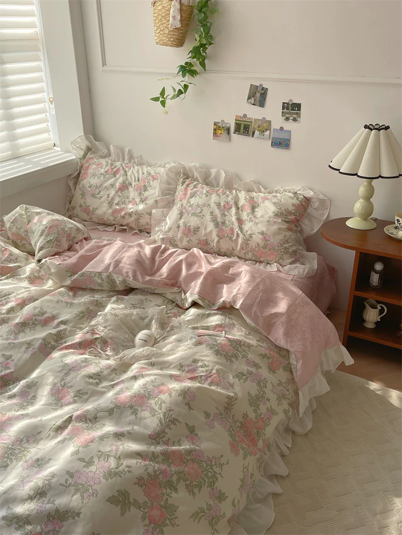 Retro floral cotton sheets four-piece set - Image 2