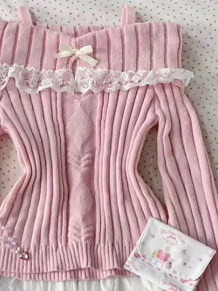 retro French pink lace sweater - Image 3