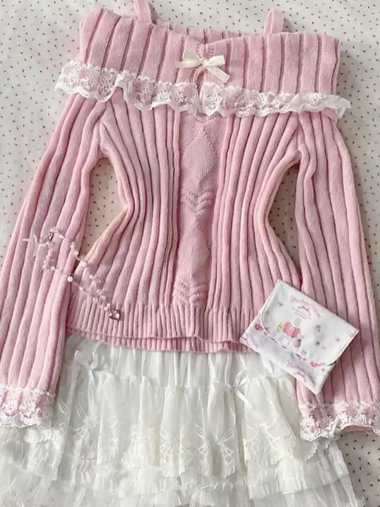 retro French pink lace sweater - Image 5