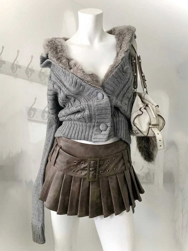 retro fur gray knitted cardigan - Image 2