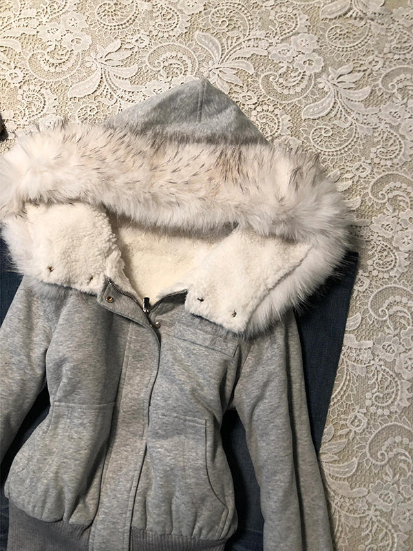 retro fur hooded slim sweatshirt - Image 2