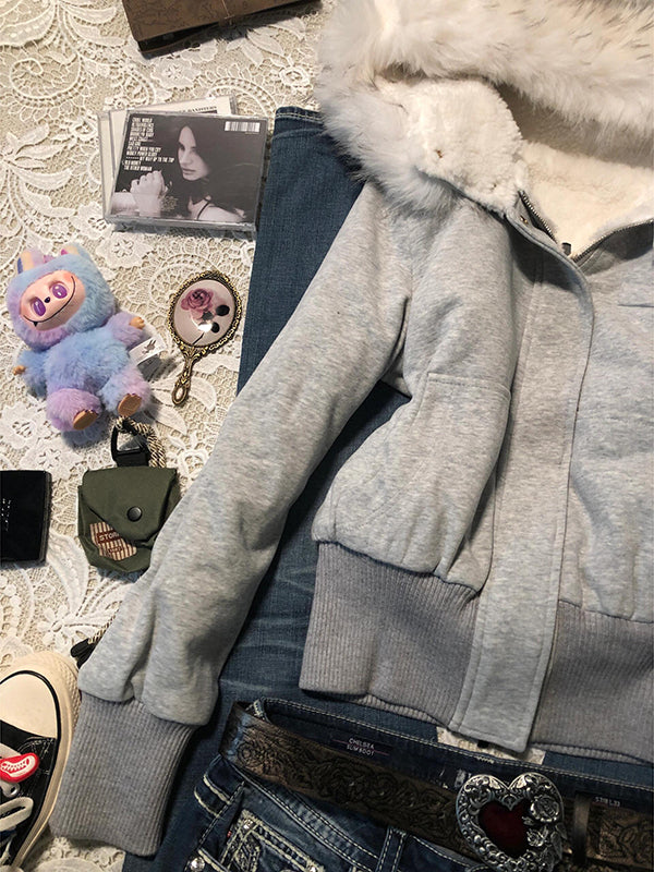 retro fur hooded slim sweatshirt - Image 4