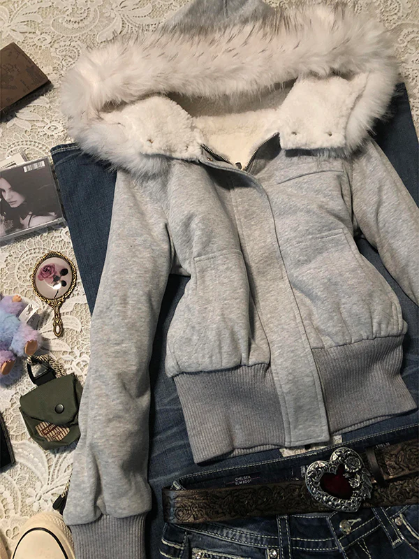 retro fur hooded slim sweatshirt - Image 5