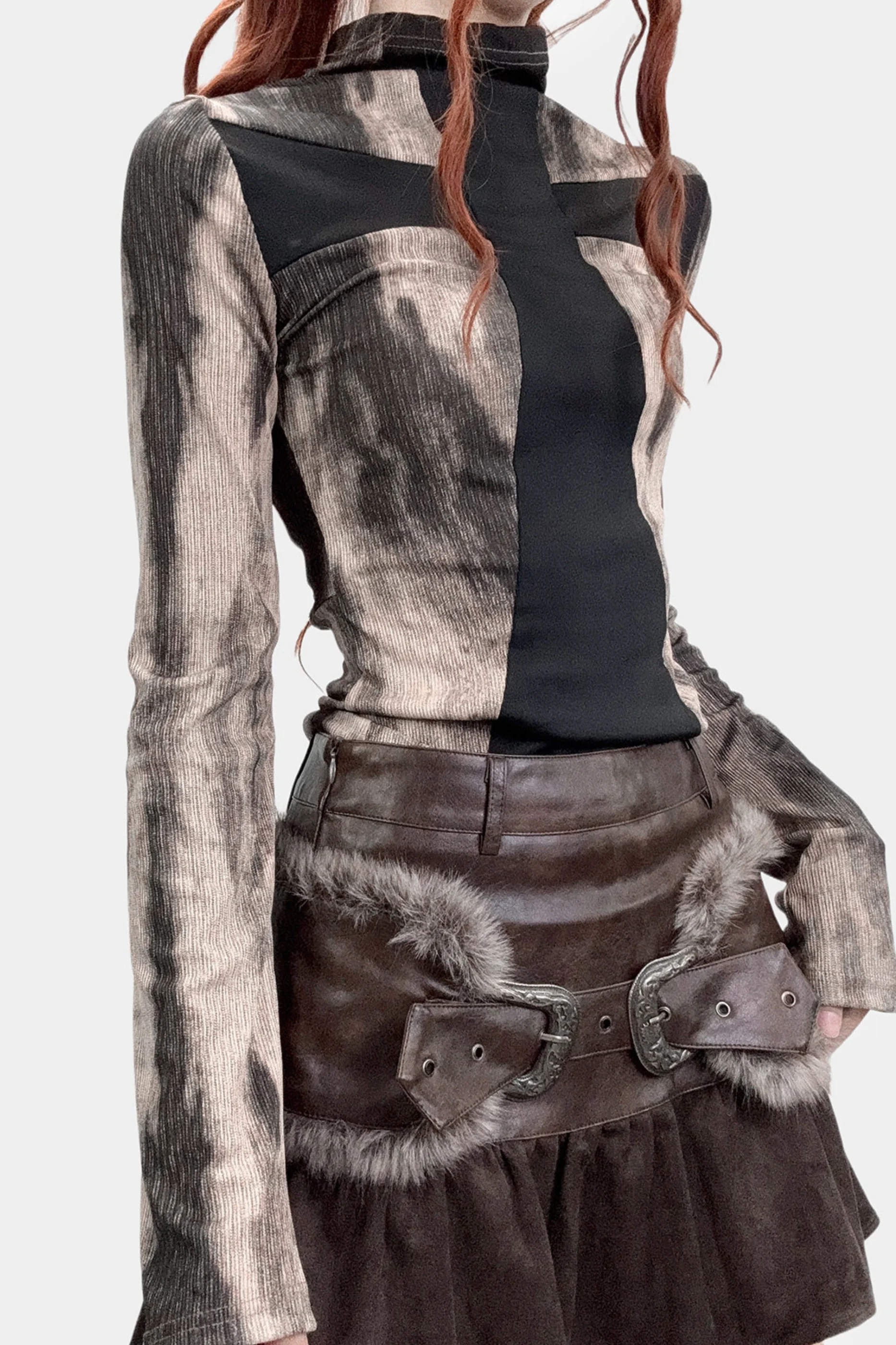 American Vintage Dark Gothic Cross High Neck Top