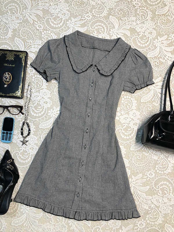 Retro Gray Doll Collar Dress - Image 2