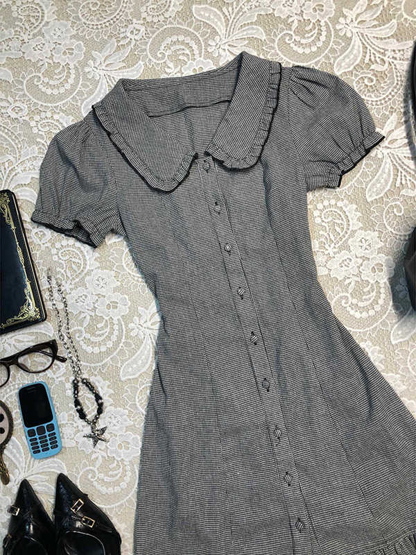 Retro Gray Doll Collar Dress - Image 4