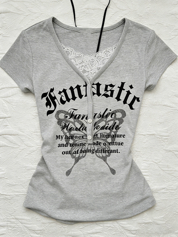 retro gray lace butterfly shirt - Image 5